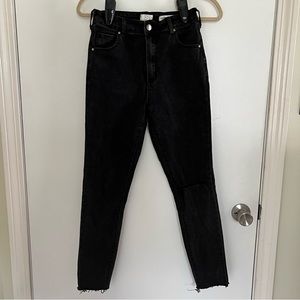Cotton On High Rise Skinny Jeans; washed black rip style